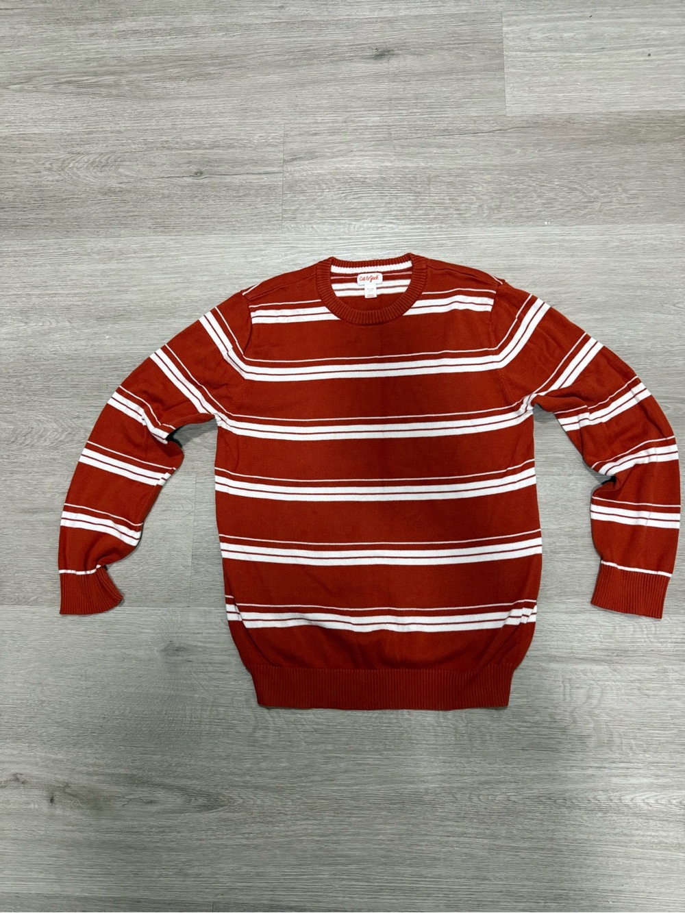 Cat & Jack Rust Red and White Striped Crewneck Sweater